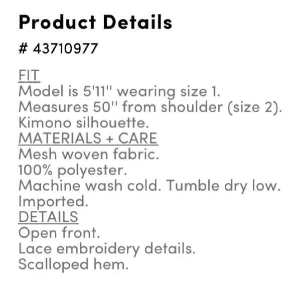 #T265- NWT Torrid Embroidered Lace Mesh Sheer Kimono-2X - Picture 5 of 7